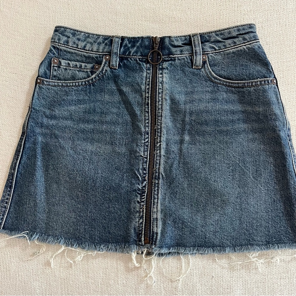 Free People Denim Zipper Down Mini Skirt